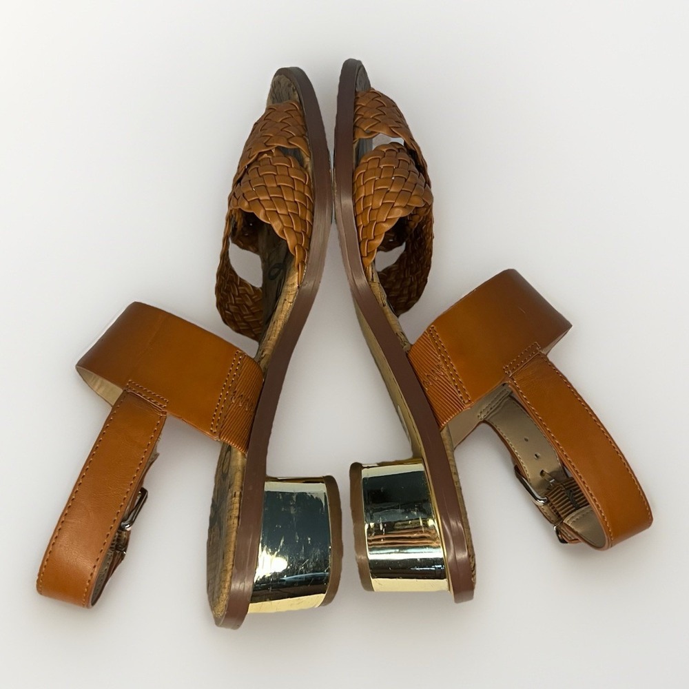 Sam Edelman Teena 2 Sandals 7M Tan Woven Strap Cork Footbed Gold Heel - Picture 7 of 11